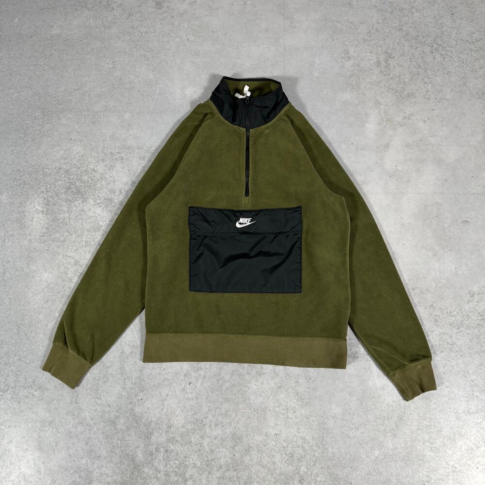 Nike Sportswear Polar Fleece Half Zip Pullover Olive Green Black - Size: S